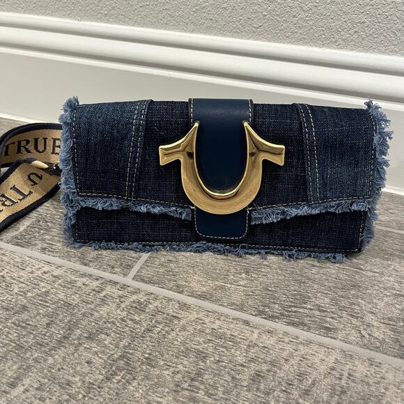 True Religion: Women's Y2K Frayed Denim Crossbody Adjustable Shoulder Bag - Picture 2 of 13